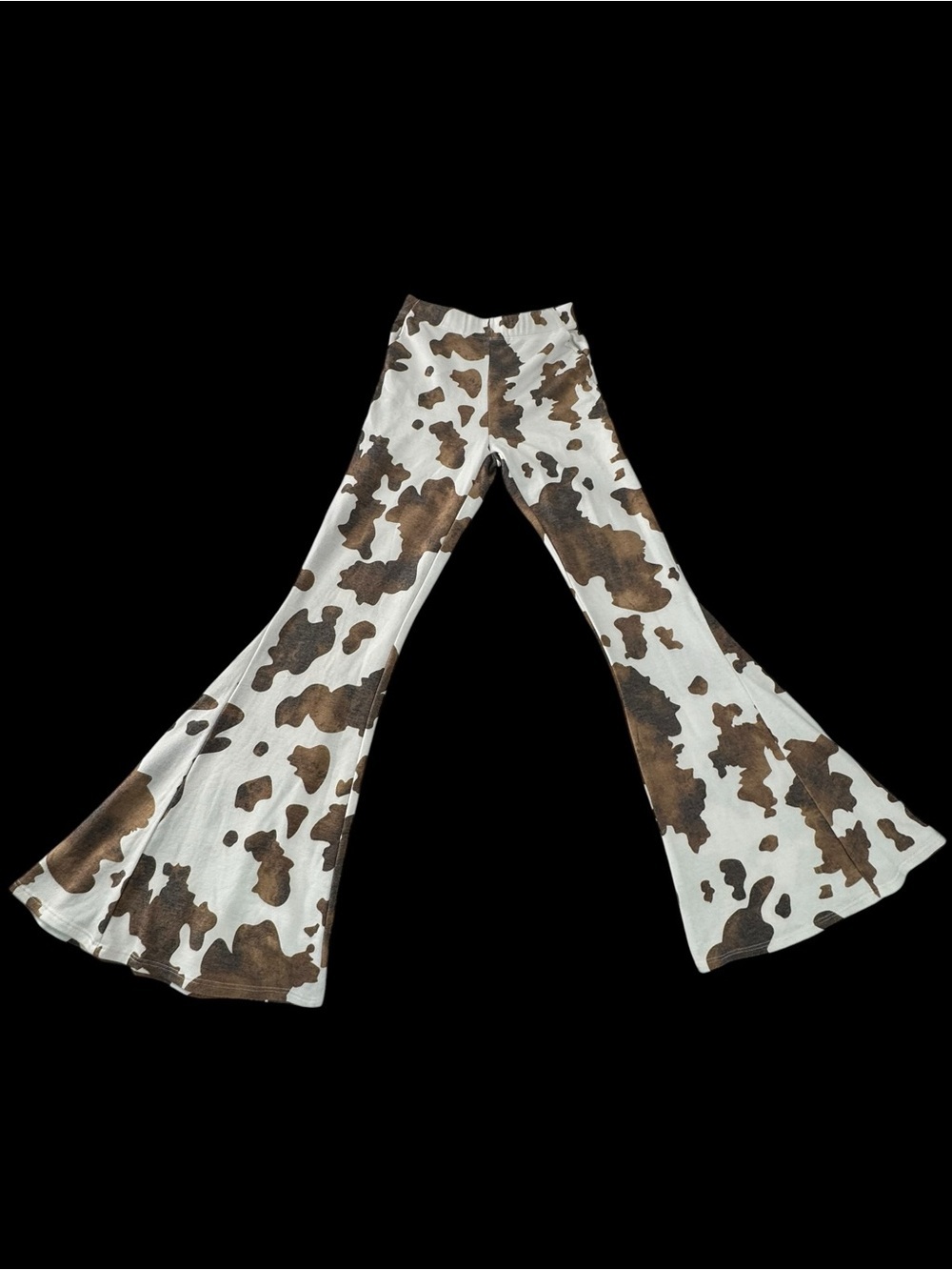 Jade by Jane Cow-Spot Flare Wide-Leg Jeans in White & Brown